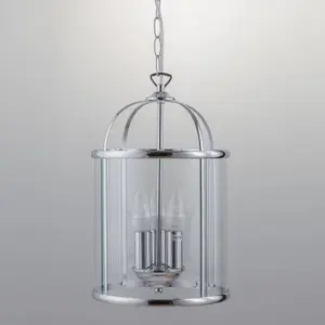 First Choice Lighting Polished Chrome 3 Light Lantern Style Pendant