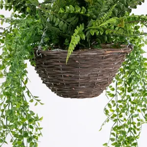 Blooming Artificial 35cm Faux Forest Foliage Hanging Basket - Outdoor Fern Plant