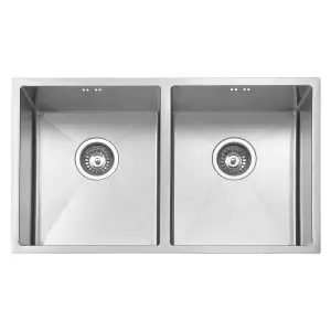 JASSFERRY Kitchen Sink Undermount Handmade 1.2mm Thickness Stainless Steel Double 2 Bowl, 745 X 440 mm