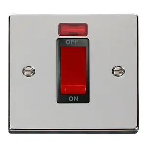 Polished Chrome 1 Gang Size 45A Switch With Neon - Black Trim - SE Home