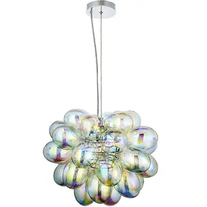 Hanging Ceiling Pendant Light Iridescent Holo Glass Bubble Shade Feature Lamp