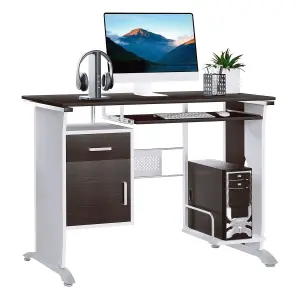 HOMCOM Computer Desk Drawer PC Writing Wooden Workstation Keyboard Walnut