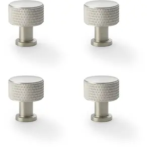 4 PACK - Round Knurled Door Knob - 29mm Diameter Satin Nickel Radio Cupboard Pull Handle