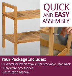 Hallowood Furniture Waverly Oak Narrow 2 Tier Stackable Shoe Rack