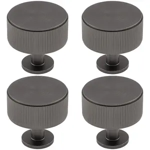 4 PACK - Lined Reeded Radio Door Knob - 35mm - Anthracite Grey Round Cabinet Pull Handle