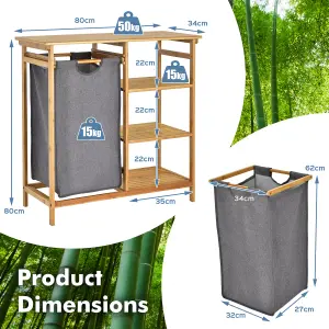 Costway Bamboo Laundry Hamper Stand 3-tier Laundry Organizer with Removable Sliding Bag