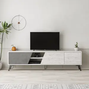 Decortie Fiona Modern TV Unit Multimedia Cabinet with Storage Doors 75" Ancient White Retro Grey 180cm