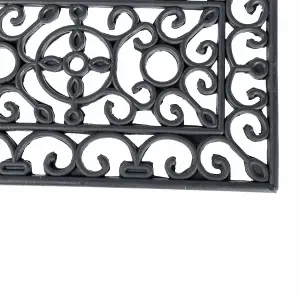 Homescapes Black Wrought Iron Effect Parisian Rubber Doormat 75 x 25cm