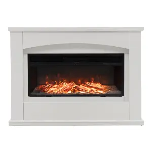 34inch Electric Fireplace with White Wooden Mantel 12-colour Flame Display