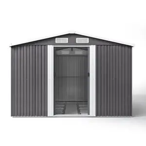 10 ft. W x 12 ft. D Metal Apex Garden Shed with Foundation Grey