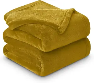 GC GAVENO CAVAILIA Luxury Faux Fur Throw 200X240 CM Ochre Fleece Blanket for King Bed & Sofa Bed