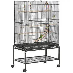 PawHut Bird Cage, with Stand, Wheels, Toys, for Budgies, Finches, Parakeets