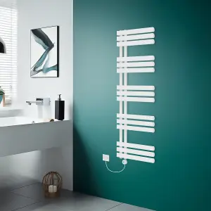 Rinse Bathrooms Designer Electric Thermostatic Heated Towel Rail D Shape Bathroom Ladder Style Radiator Warmer 1600x600mm White