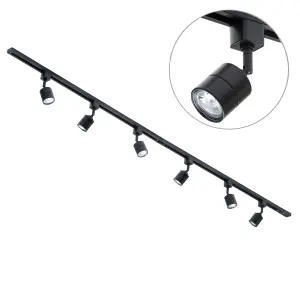 Litecraft Soho Black 6 Head 2m Straight Kitchen Ceiling Light with LED Bulbs