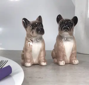 French Bulldog novelty Salt & Pepper ceramic shaker set Frenchie lover gift box