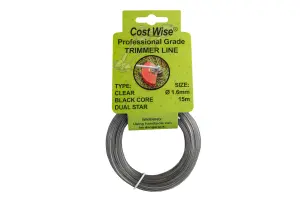 15m of  Cost Wise Duel core star shape strimmer line for extra durability and superior cutting power ( 1.6mm)