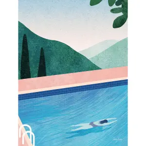 Henry Rivers Swimming Pool II Canvas Print Green/Blue/Peach (50cm x 40cm)