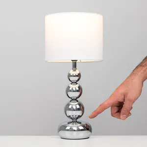 Metal Table Lamp Chrome / White Faux Silk