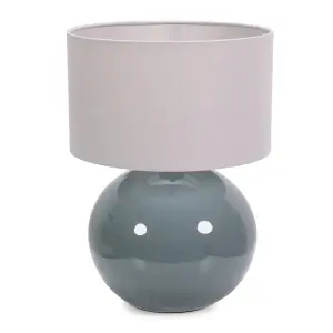 ValueLights Bosco Eucalyptus Ceramic Table Lamp with Grey Drum Shade - LED Bulb Included