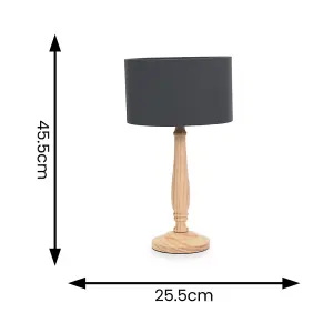 ValueLights Victoria Traditional Light Wood Candlestick Table Lamp with Charcoal Drum Shade