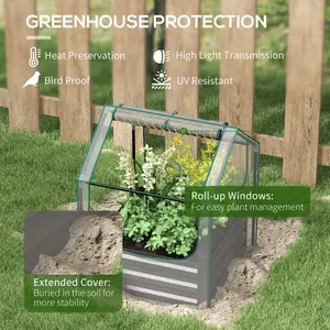 Outsunny Raised Garden Bed Planter Box with Greenhouse, Clear and Dark Grey