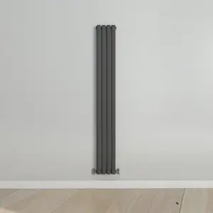 Vertical Anthracite Single Oval Panel Radiator (H)1800mm x (W)236mm, 2516 BTU.