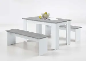 Danto White & Concrete Grey Dining Table With Bench Seats