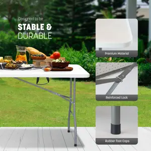 KEPLIN 6ft Folding Table with Spacious 180x70x74cm Tabletop, Sturdy Metal Frame, Waterproof, Portable, Foldaway