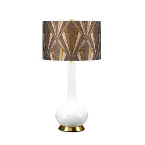 Luminosa Milo Table Lamp with Round Shade, Aged Brass, White, Grey, Brass