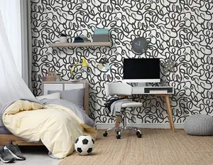 Squiggle Black/White Children's Wallpaper