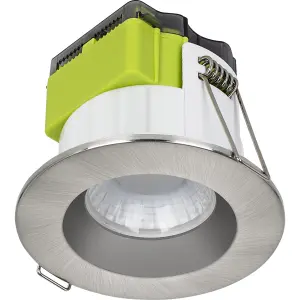 Luceco FType Mk2 Brushed Steel effect Fixed LED Fire-rated Cool & warm Downlight 6W IP65, Pack of 6