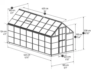 Greenhouse Hybrid 6 x 14 - Polycarbonate - L426 x W185 x H208 cm - Green