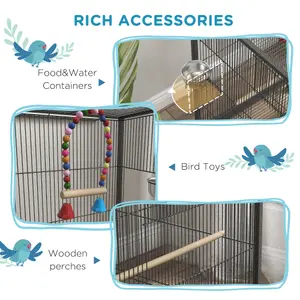 PawHut Bird Cage with Rolling Stand for Small Birds - Grey