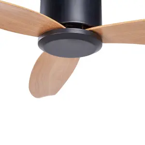 Ceiling Fan Black and Light Wood MALAD