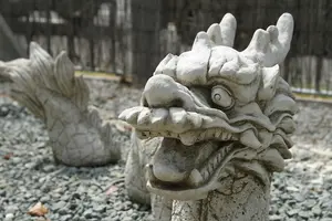 3 Piece Stone Cast Dragon Statue