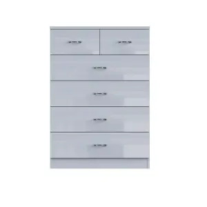 Grey Gloss 6 Drawer 4+2 Chest Of Drawers Bedroom Furniture