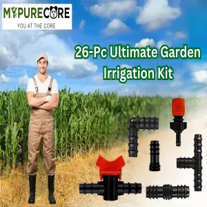 26-Pc Ultimate Garden Irrigation Kit 13mm Pipe Connectors Drip System & Fittings-Universal Hose Attachments