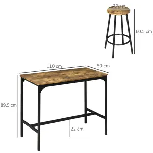 HOMCOM 5 Piece Bar Table and Stools Set with Metal Frame Rustic Brown