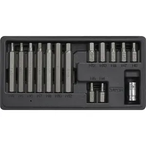 15pc Hex Key Socket Bit Set - 3/8" Square Drive Quick Change Short & Long Shaft