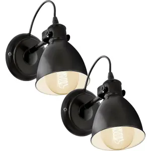 2 PACK Adjustable Wall Light  Sconce Black & White Bowl Shade 1x 40W E27