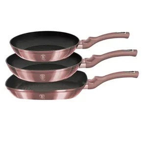 BERLINGER HAUS Rose 3pc Frying Grill Pan Aluminium Non Stick Marble Coating Metallic