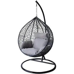 Alivio Rattan Weave Large Hanging Egg Chair with Cushions for Indoor Outdoor Swing Patio Garden - Grey