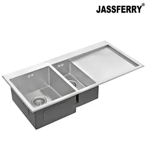 JASSFERRY Handmade Stainless Steel Kitchen Sink 1.5 Tight Radius Bowl 1.2mm Thickness Inset Right Hand Drainer