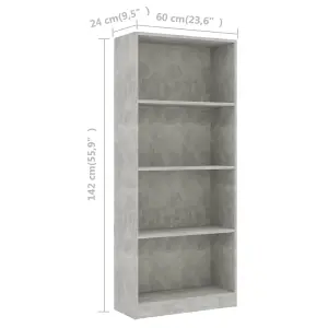 Berkfield 4-Tier Book Cabinet Concrete Grey 60x24x142 cm Engineered Wood