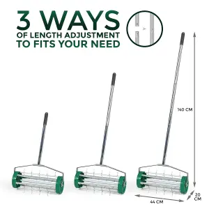 Gardening Lawn Aerator Grass Roller With 3 Level Adjustable Telescopic Handle