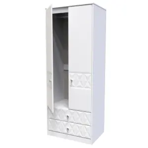 San Jose Ready assembled Contemporary White 2 Drawer Tall Double Wardrobe (H)1970mm (W)770mm (D)530mm