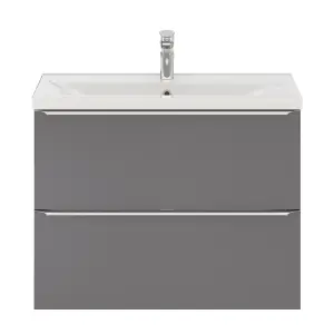 GoodHome Imandra Slimline Gloss Grey Wall-mounted Bathroom Cabinet (H) 600mm (W) 800mm