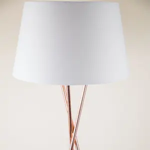 First Choice Lighting Copper Tripod Floor Lamp with White Fabric Shade