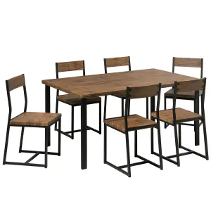 6 Seater Dining Set Dark Wood with Black LAREDO