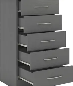 Nevada 5 Drawer Narrow Chest of Drawers in 3D Effect Grey